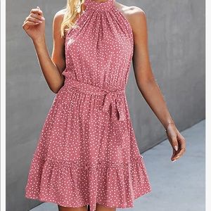 NWT👗BTFBM Women Polka dot Sun short Dress 👗 Sleeveless Halter Neck Ruffle